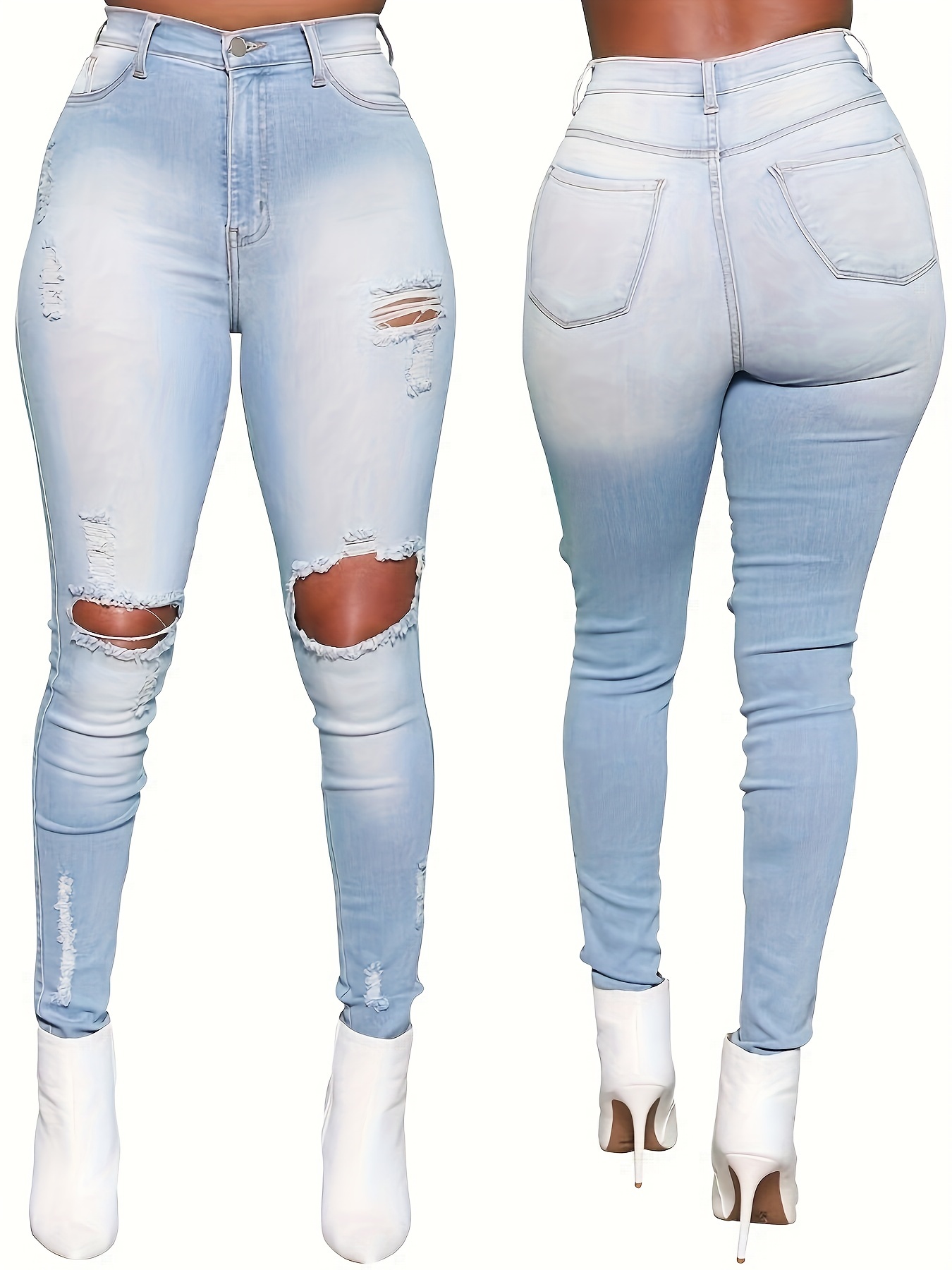 Women Slit Knee High Waisted Jeans Ripped Knee High Waist Skinny Jean  Knee-Ripped Stretchy Pencil Denim Pants (Medium,Blue 3) : :  Clothing, Shoes & Accessories