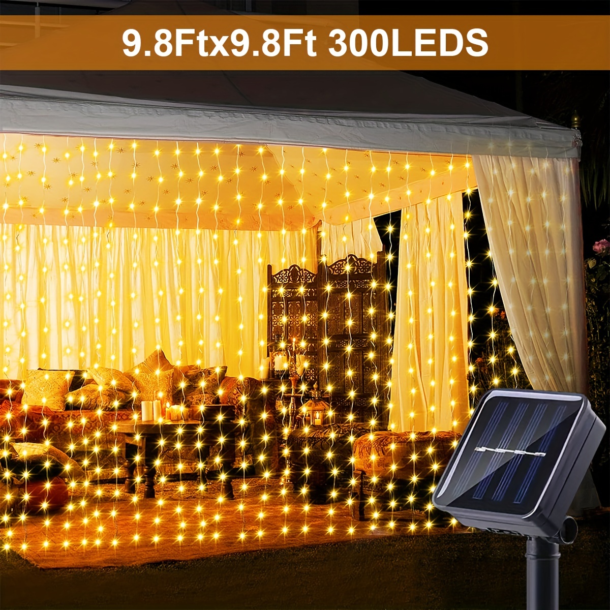 Rideau Lumineux Solaire Imperméable à 300 LED de 3m, Guirxiété Lumineuse  d'Extérieur pour Cour, Jardin, Pavillon, ixde Mariage