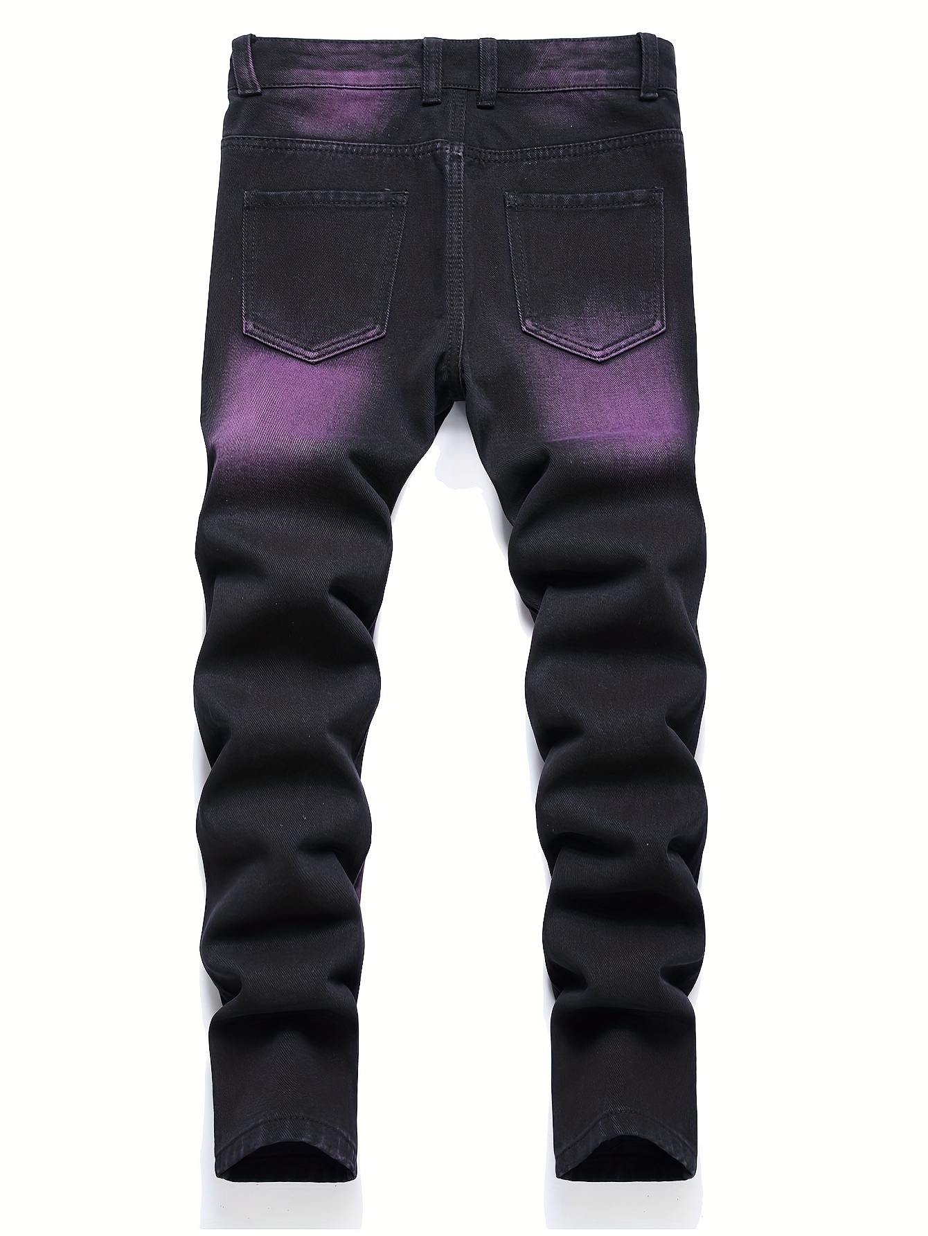 Kid's Purple & Black Color Clash Jeans, Ripped Denim Pants, Boy's Clothes  For All Seasons
