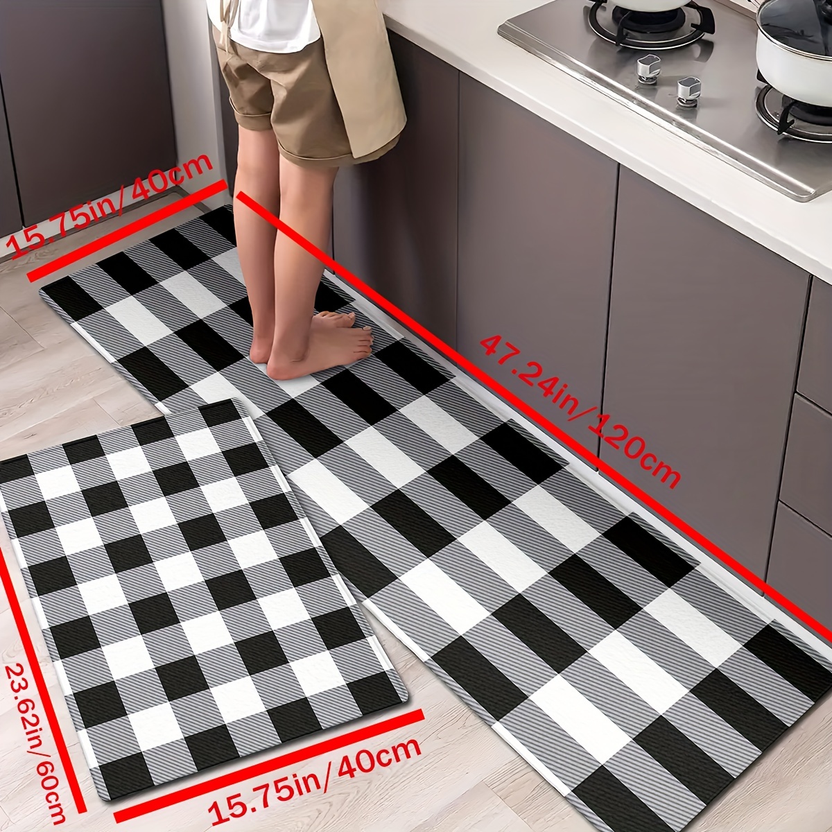 Black And White Plaid Pattern Kitchen Fl Mat Non slip - Temu