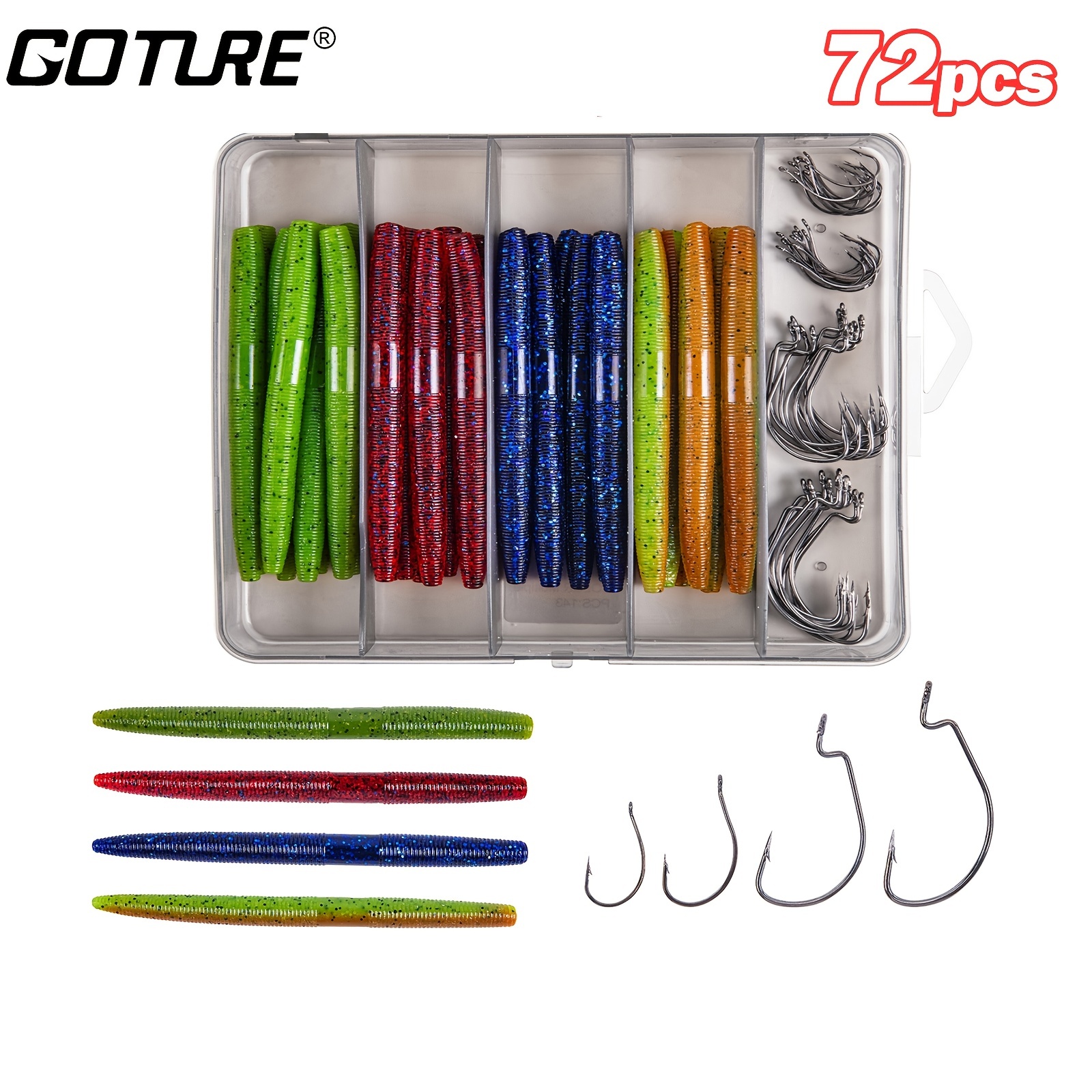 72pcs Bass Fishing Wacky Worm Tool Kit Includes 4in and - Temu Canada