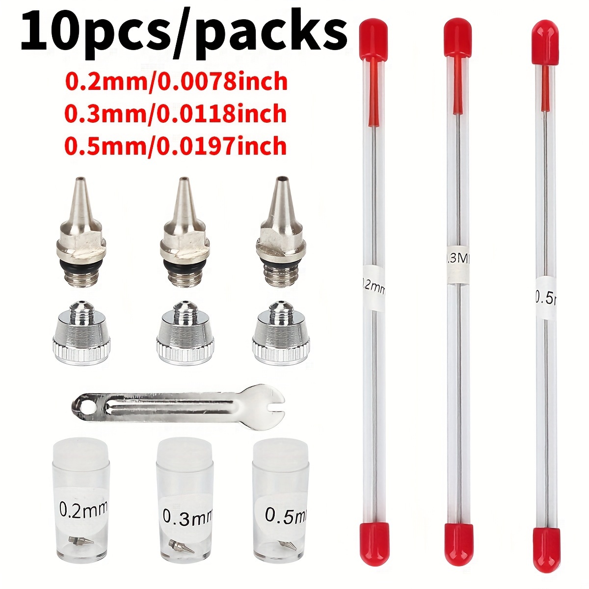 10 Pieces Airbrush Nozzle tool Nozzle Cap Kit With Wrench Airbrush  Replacement Parts For Spray Gun Sprayer Accessories, 0.2/0.3/0.5mm