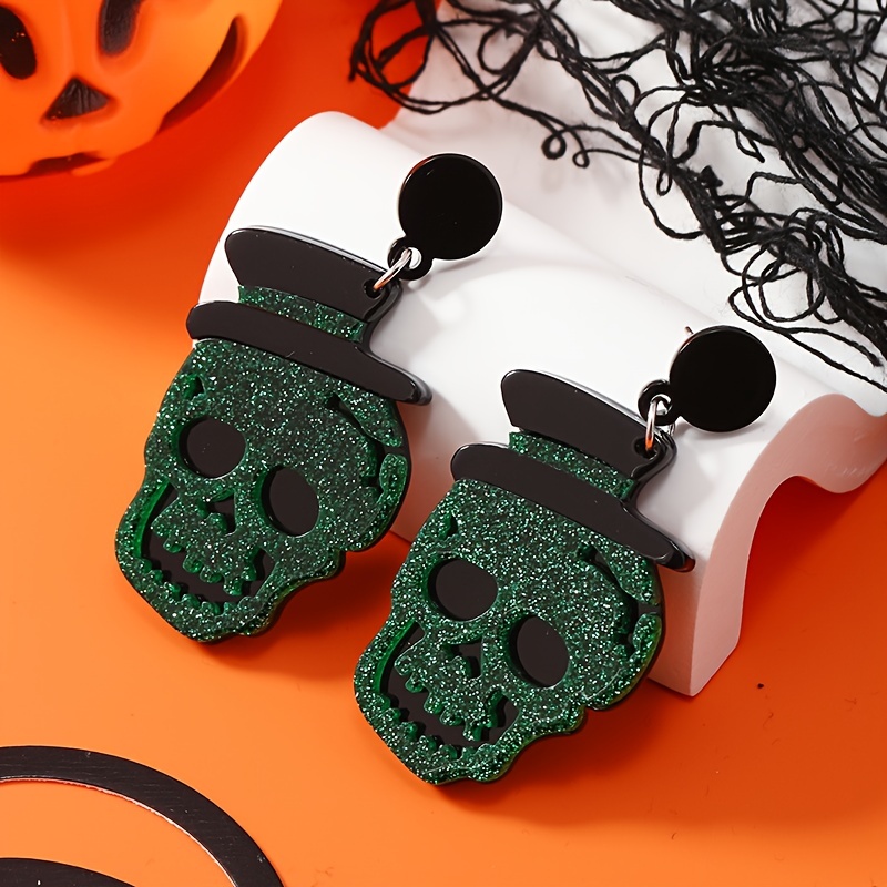 Orecchini A Goccia In Acrilico Con Teschio E Scheletro – Halloween, Gotici, Regalo Donna