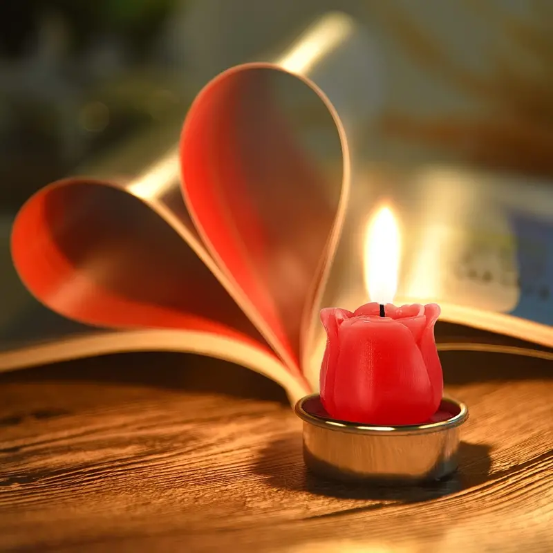 6pcs Valentine Candles Rose Tealight Candles,Valentine's Day Rose Tea Wax,  Handmade Exquisite Rose Candles, Valentine's Day Party Wedding Home Dating