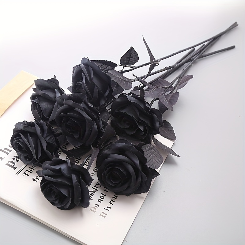 Spencer 8 Pcs Artificial Rose Flowers Black Silk Faux Roses with Plastic  Eyeball Flower Bouquet for Home Party Haunted House Decor Halloween