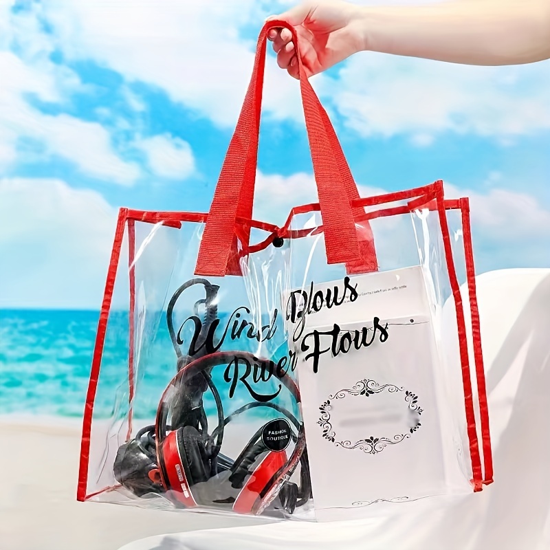 1pc Clear Gift Bag Beach Bag, With Large Capacity, Portable Single Shoulder  Shopping Bag, Jelly Bag, Pvc Waterproof, Suitable For Travel, Swimming, And  Toiletry Bag Storage