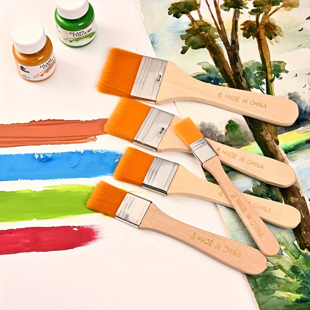 

5-piece Nylon Paint Brush Set With Wooden Handles - Versatile Sizes For Oil, Acrylic, Varnish & Watercolor Painting - Ideal For Artists And Students