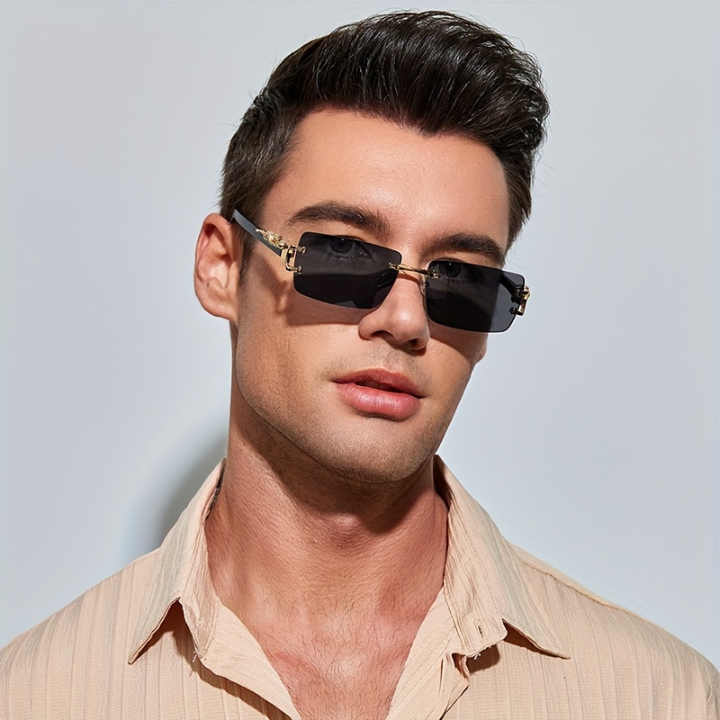 Gafas De Sol para Hombre Casual Lentes Cuadrado Sin Marco Gafas Elegante de  2023