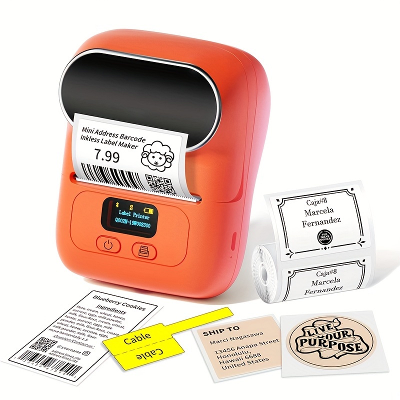 Phomemo M110 Label Maker Mini Portable Bluetooth Thermal Label Printer for Clear Label, Barcode, Clothing, Office, Business, Orange