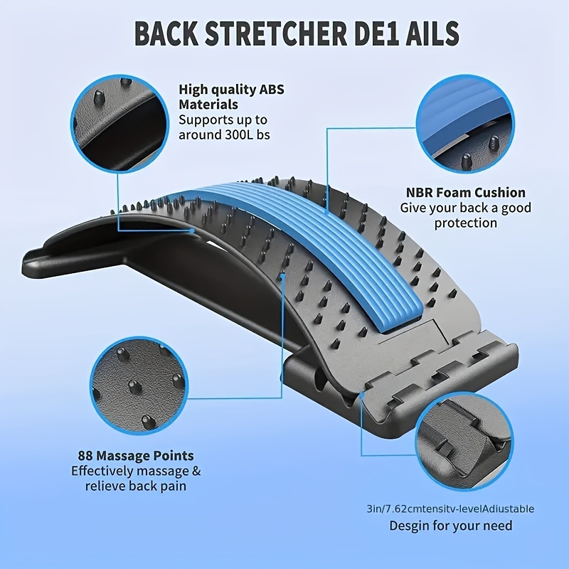 Back Stretcher, Lumbar Back Pain Relief Device, Spine Board, Back Cracker,  Multi-Level Back Massager Lumbar, Pain Relief for Herniated Disc, Sciatica,  Scoliosis, Lower and Upper Back Stretcher Support Black, Blue