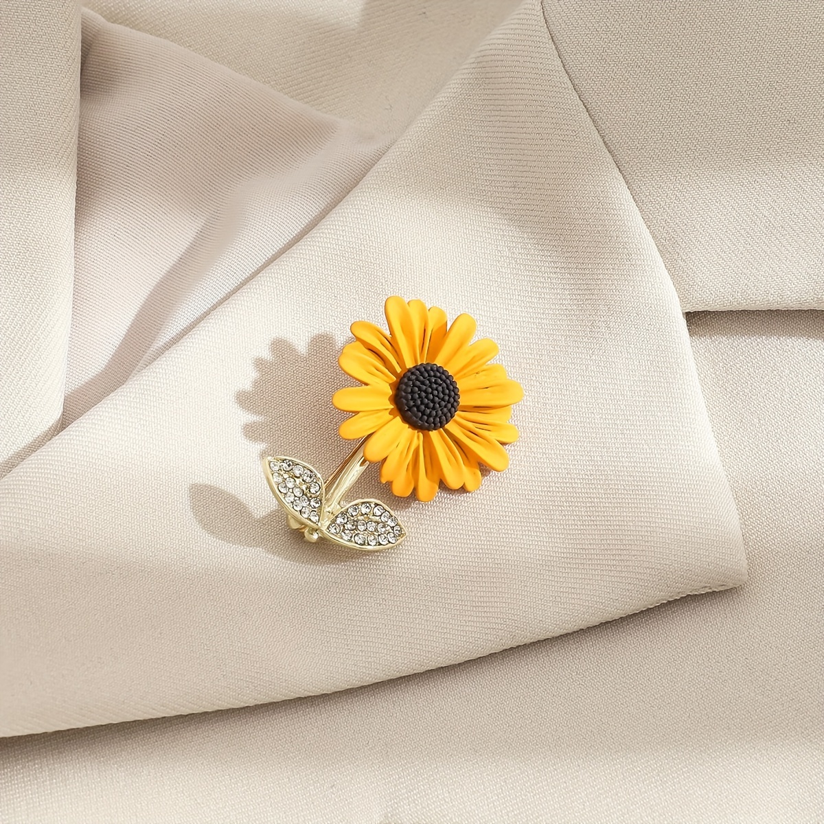 Sunflower Brooch Pin with Rhinestone Decor