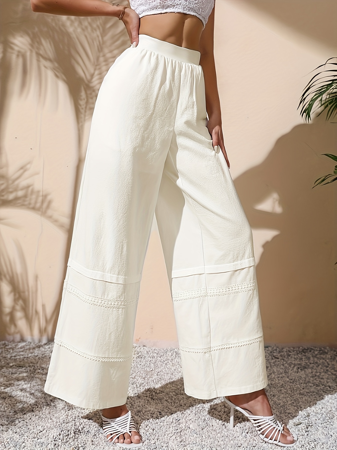 Pantalones Cintura Alta Sólidos Elegantes Pantalones Pierna - Temu