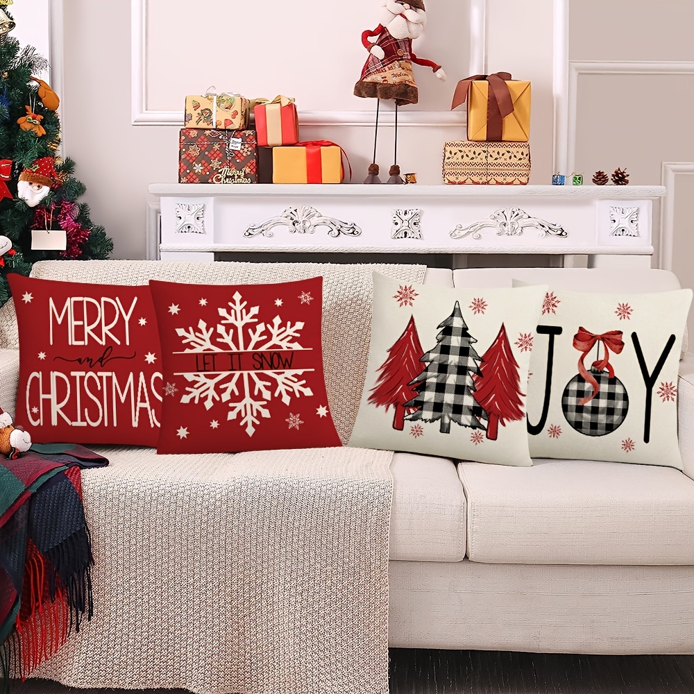 4pcs Red Merry Christmas Pillow Covers, With Snowflake & Christmas Tree  Patterns. Farmhouse Decorations For Winter. 18x18 Inches, Pillow Inserts  Not Included.