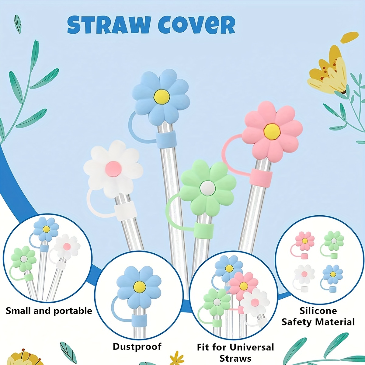 Reusable Silicone Straw Tip Covers, For 6 To Straws, Portable Cute Straw  Covers - Temu