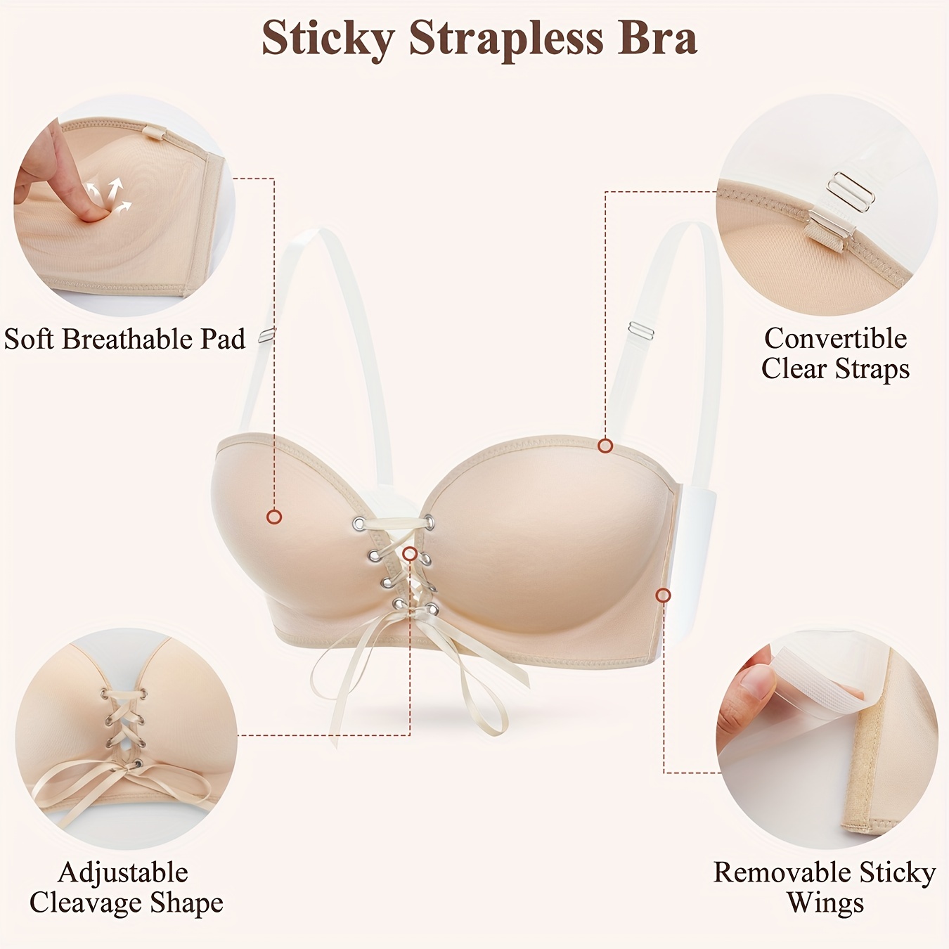 Invisible Bras for Wedding Silicone Bras Push Up Women Front Tie