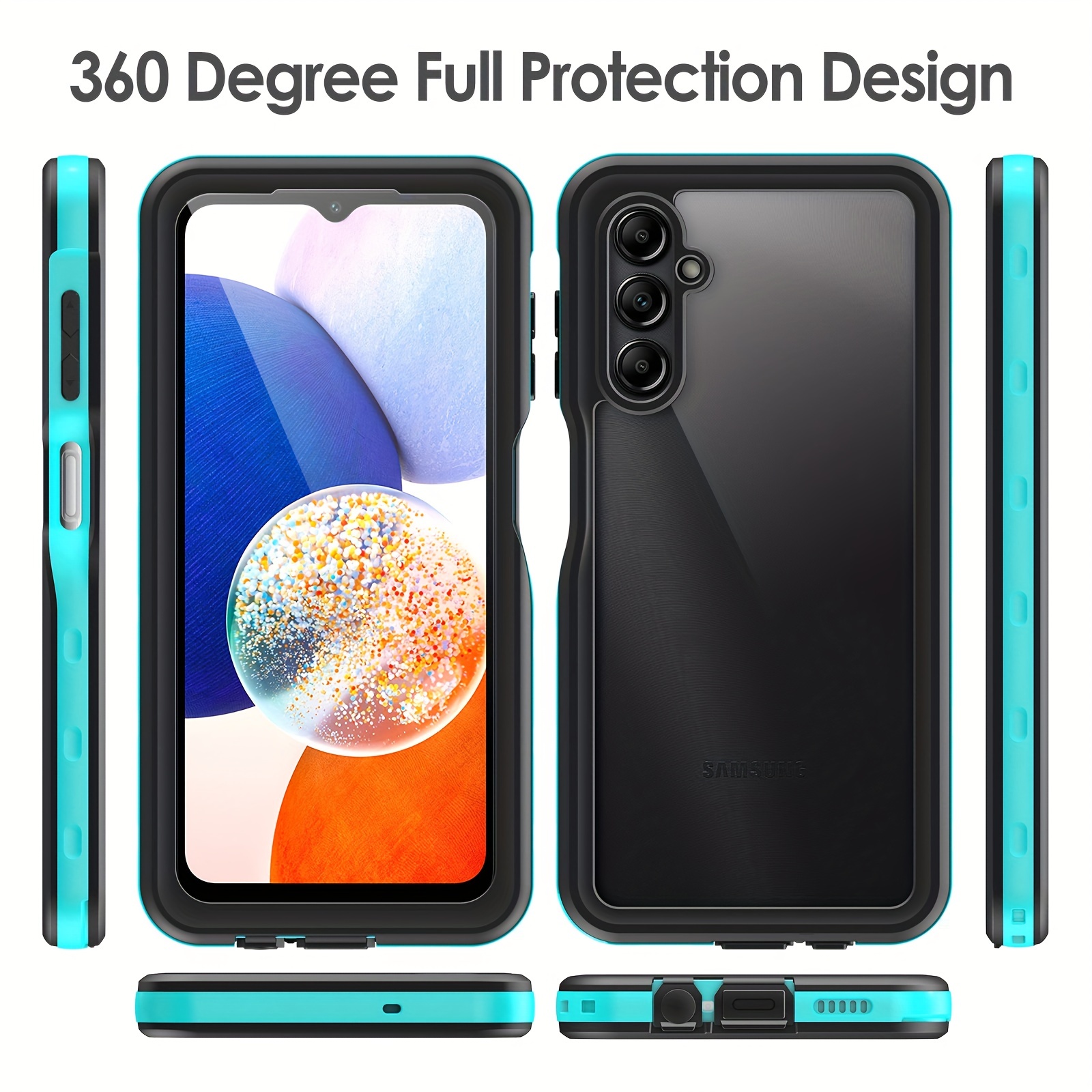 For Samsung Galaxy A14 5G Case Full Body Ring Stand Phone Cover + Tempered  Glass