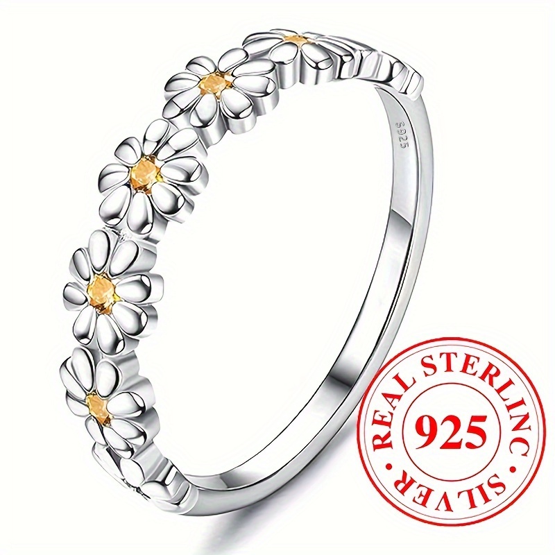 

925 Sterling Silver Ring Little Daisy Design Detailed Carving On The Surface Symbol Of Sweetness And Beauty High Quality Gift For Female