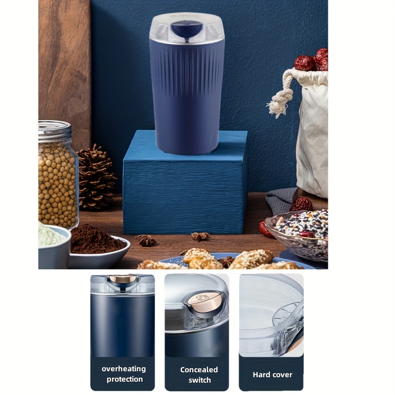 Electric Coffee Grinder With One-touch Push-button Control For Beans,  Spices And More, 8 Stainless Steel Blades Quiet Spice Grinder (black /blue)  - Temu
