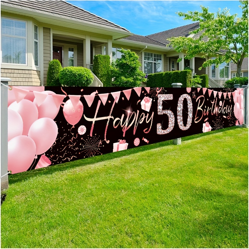 Happy 50th Birthday Decorations for Women, Cheers to 50 Years Backdrop  Banner, Rose Gold 50th Birthday Party Yard Banner, 50th Wedding Anniversary