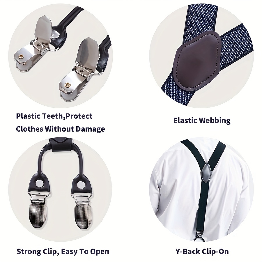 1 Boxed Men's Y Shaped Heavy Duty Suspenders 6 Metal Clips Elastic Straps -  Temu