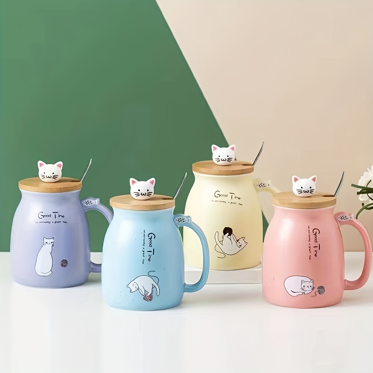 Cute Cat Ceramic Tea Cup With Lid And Filter For Tea House - Temu