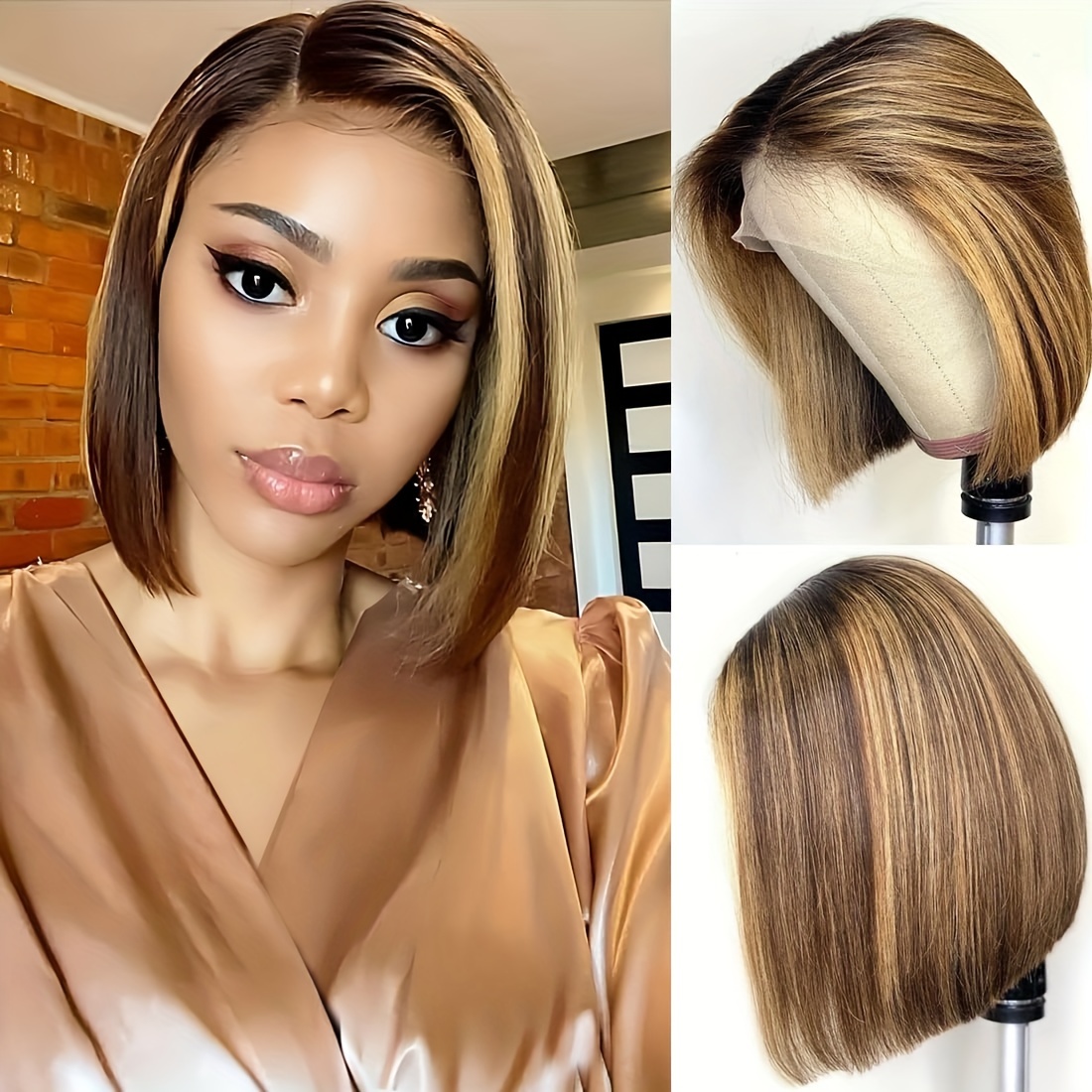 

Highlight 4/27 Ombre Bob Human Hair Wigs Brazilian Straight Lace Front Wigs Human Hair 13x4 Lace Closure Short Bob Wigs For Women Ombre Colored Real Human Hair Pre Plucked With Baby Hair (12inch) 150%
