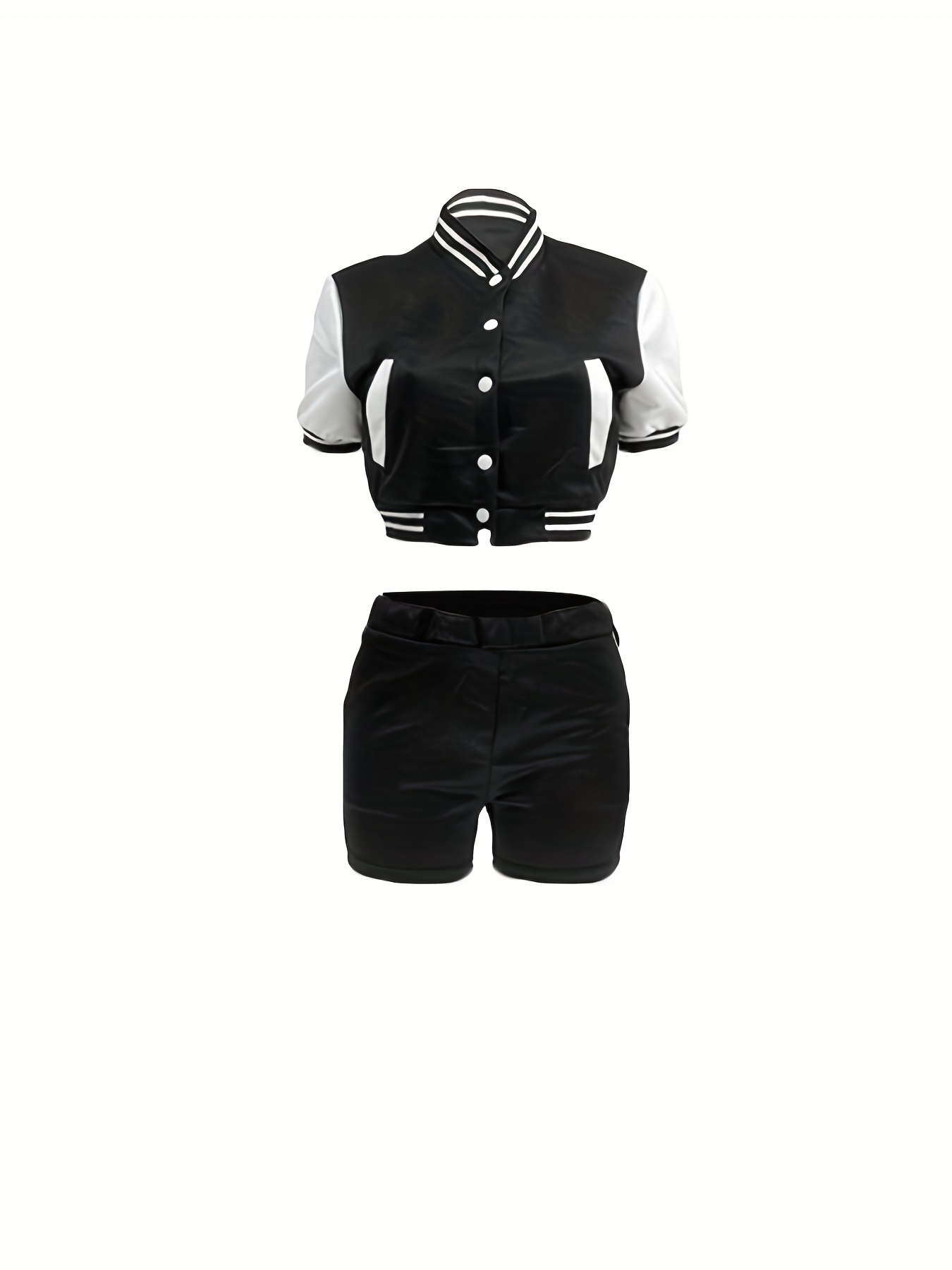 Casual Workout Two-piece Set, Baseball Collar Open Front Short