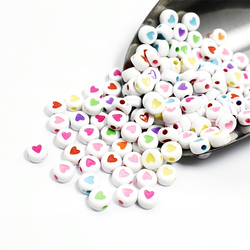 About Mixed Color Love Heart Pattern Acrylic Round Beads For - Temu