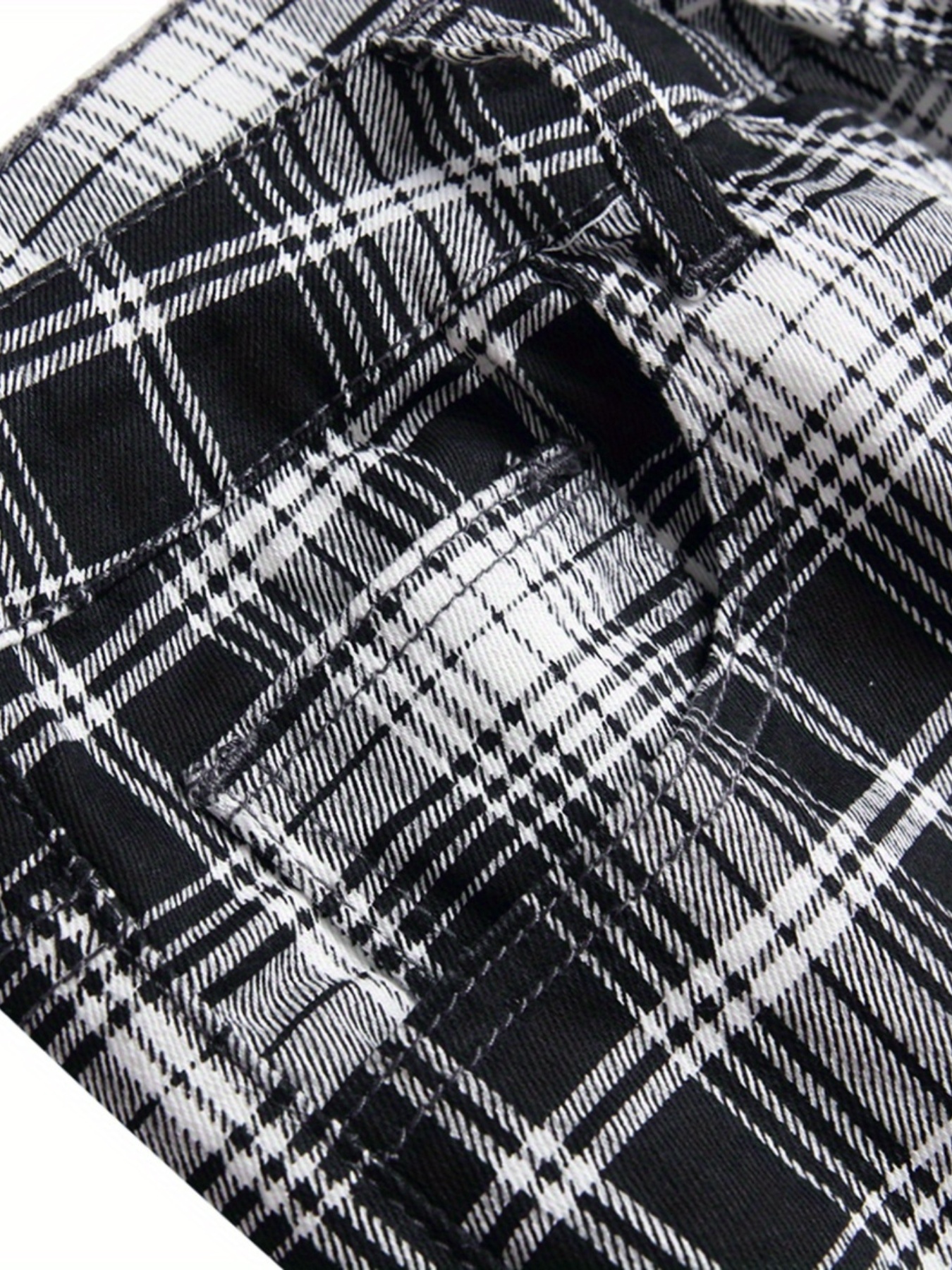 Men's Slim Fit Plaid Pattern Mid Stretch Jeans for All Seasons