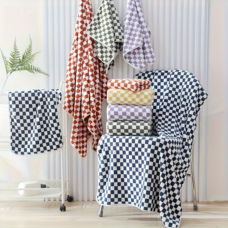 Checkered Pattern Towel Set Household Coral Fleece Towel - Temu