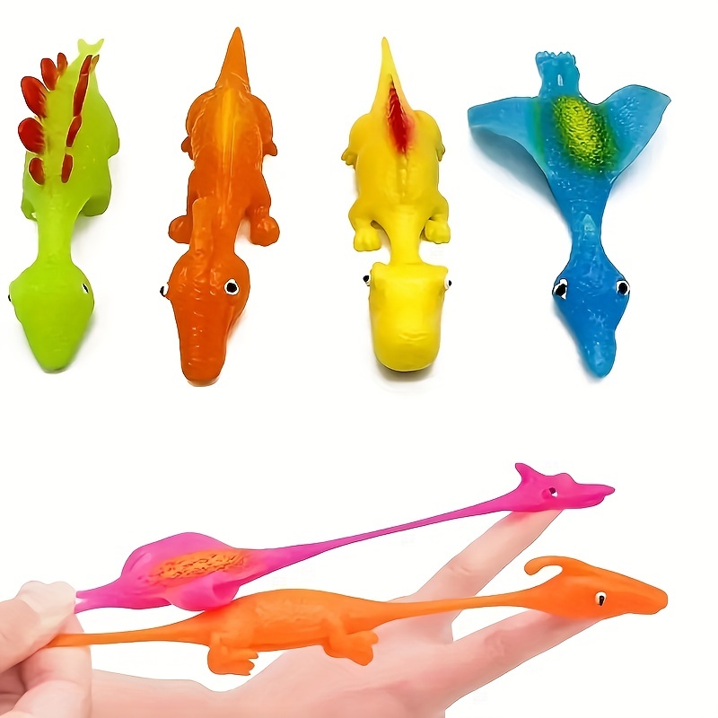Finger Slingshots for Kids Dinosaur Shape Dino Figures Sling Shot Toys 6Pcs