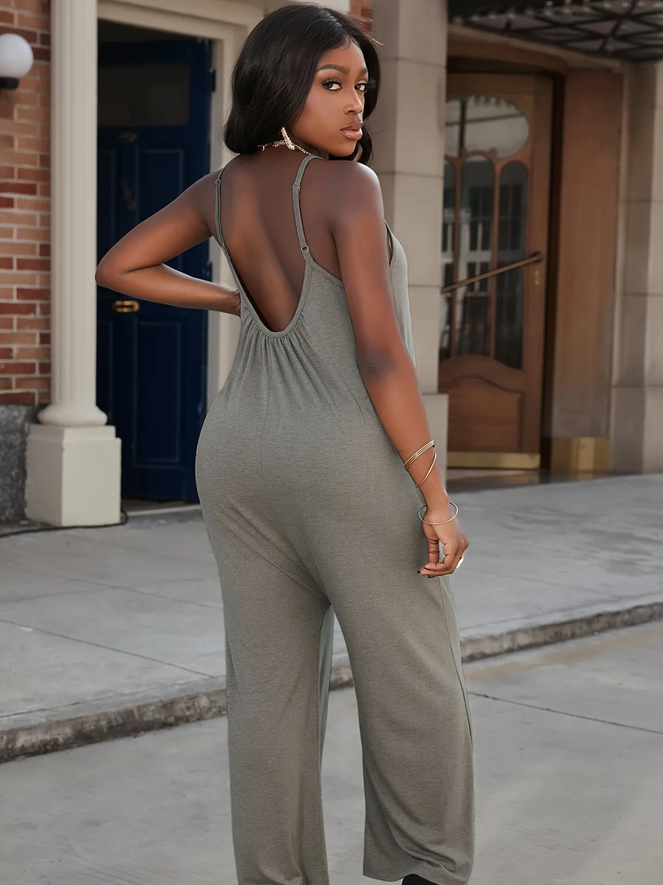 Summer Pocket Cami Jumpsuit Casual Backless Sleeveless Loose Jumpsuit Womens | Don't Miss These Great Deals | Temu