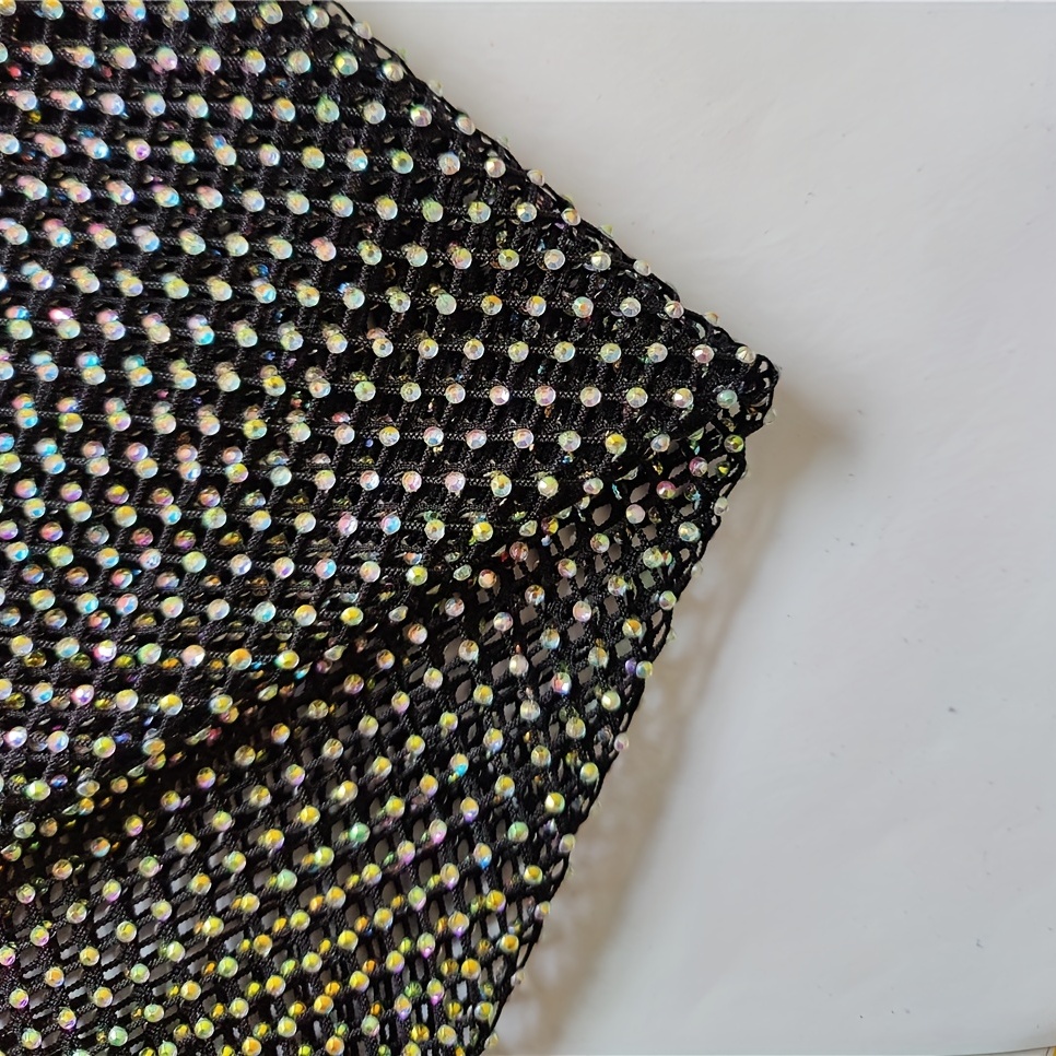 Rhinestone Mesh Shiny Soft Stretch Hollow Crystal Fabric - Temu Canada