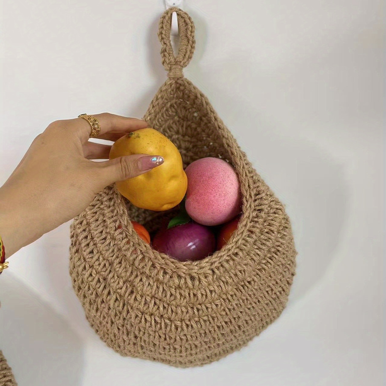 Kitchen Decor and Supplies Jute Hanging Fruit and Vegetable Baskets Rope  Hook Woven Bag Hanging Basket Rope Fruit Basket Pocket Kitchen Storage Bag