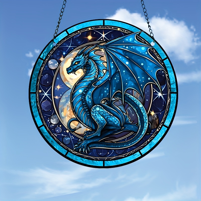 

1pc Blue Dragon Butterfly Stained Suncatcher Stained Window Hanging Pendant For Home Office Kitchen Living Room Decor