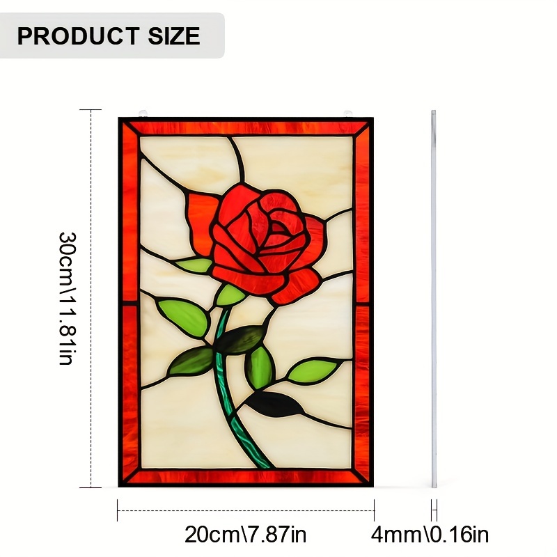 赤いバラの花のステンドグラス窓吊り下げ、装飾用の手工芸品