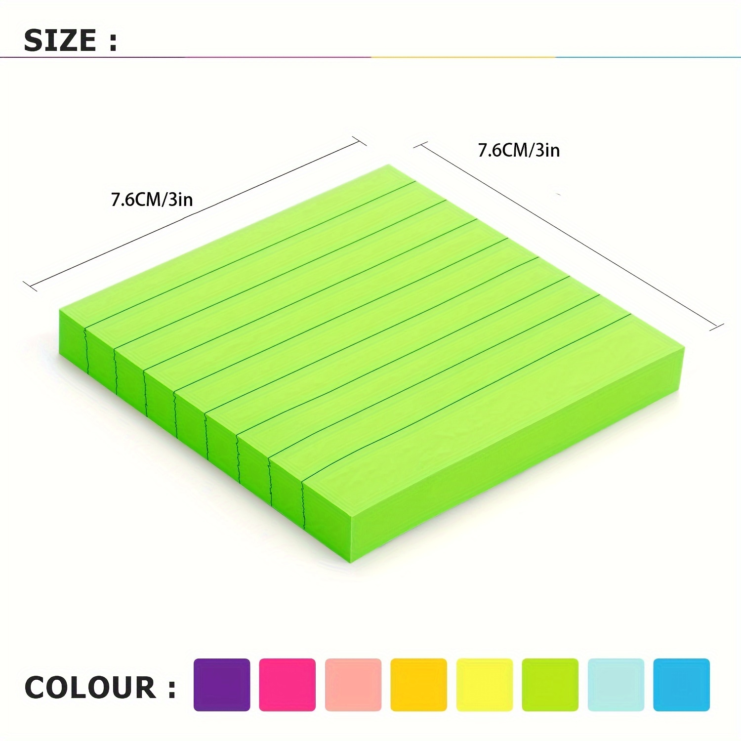 8 Pads Lined Sticky Notes 3x3 Sticky Notes with Lines Self-Stick Note Pads  8 Bright Multi Colors, 85 Sheets/Pad