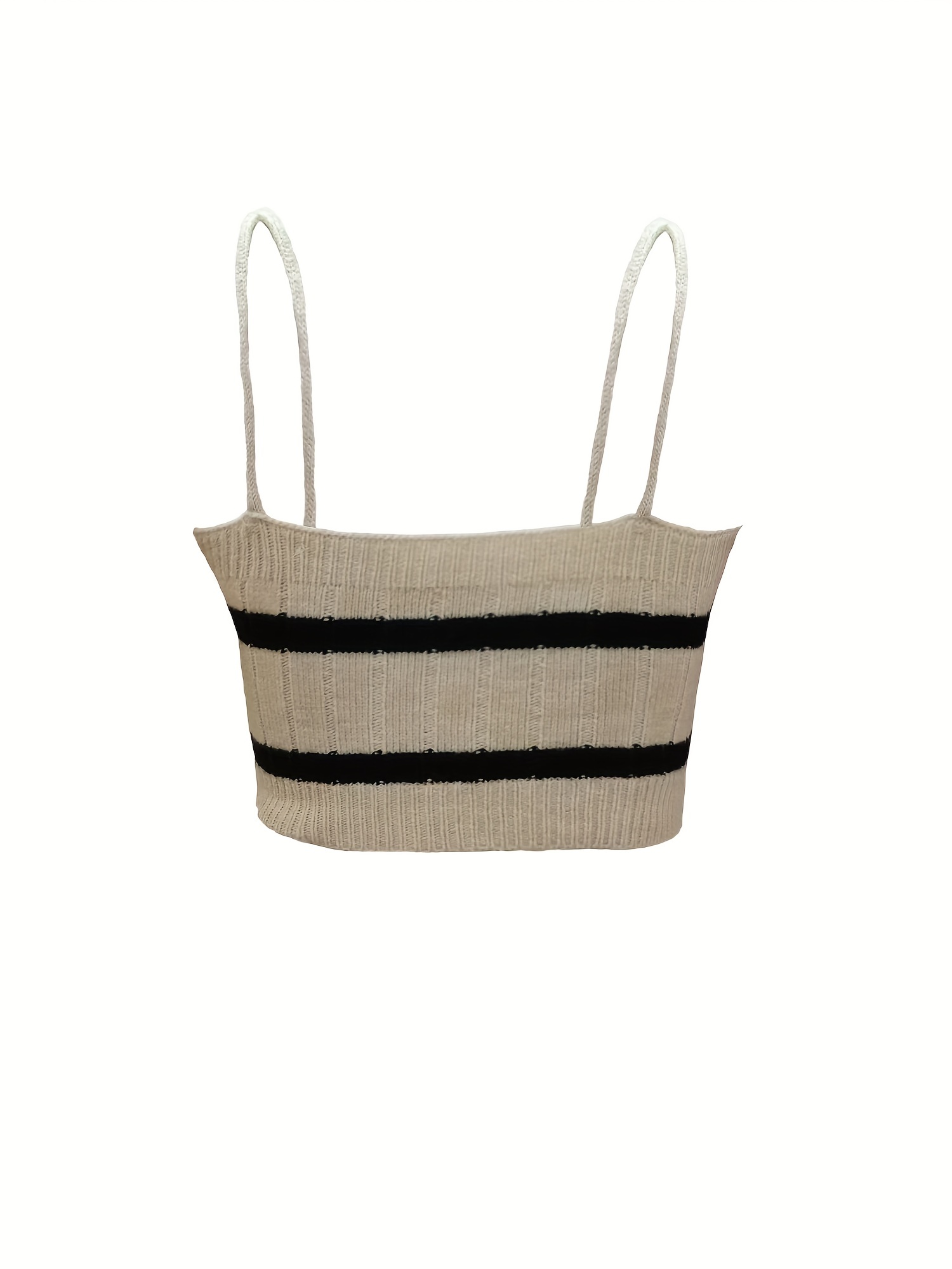 Stripe Pattern Knitted Two piece Set Long Sleeve Top & Crop Cami Outfits