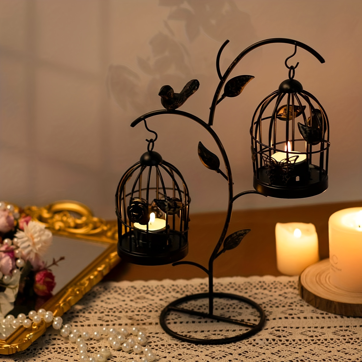 Retro Shabby Candle Holder Decorative Birdcage Candle Holder
