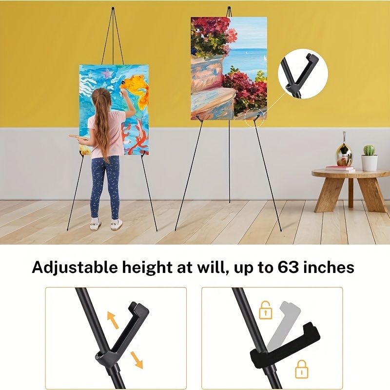 Instant Display Easel Stand - 63 inch Tripod Collapsible Portable Artist Floor Easel - Easy Folding Telescoping Adjustable Art Poster Metal Stand for