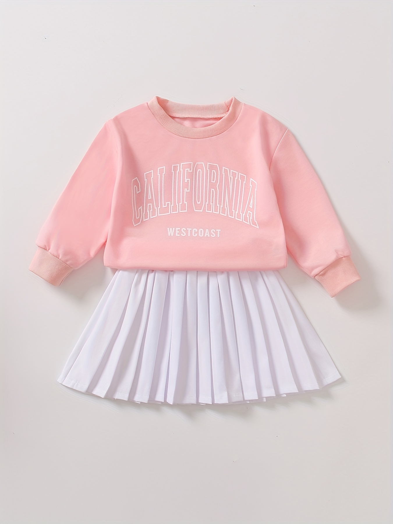 Girl's Preppy Style Outfit Sweatshirt Pleated Skirt Set Los - Temu