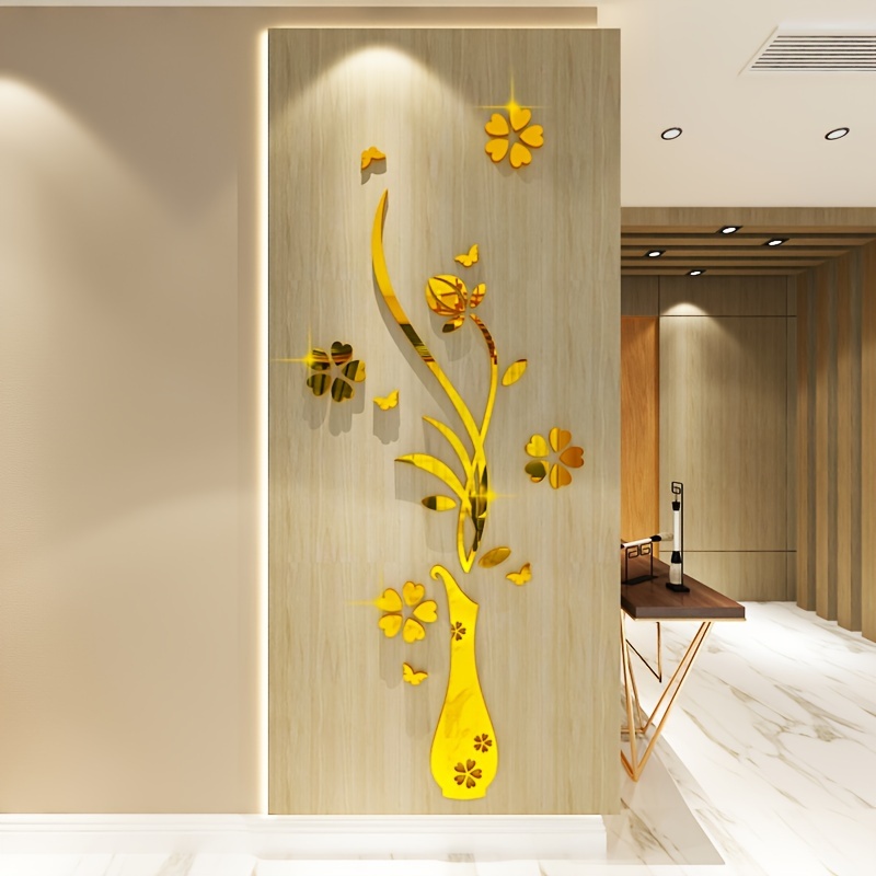 Adhesivos de pared con espejo de flores 3D, decoración de pared para sala  de estar, calcomanías de espejo para paredes, decoración del hogar