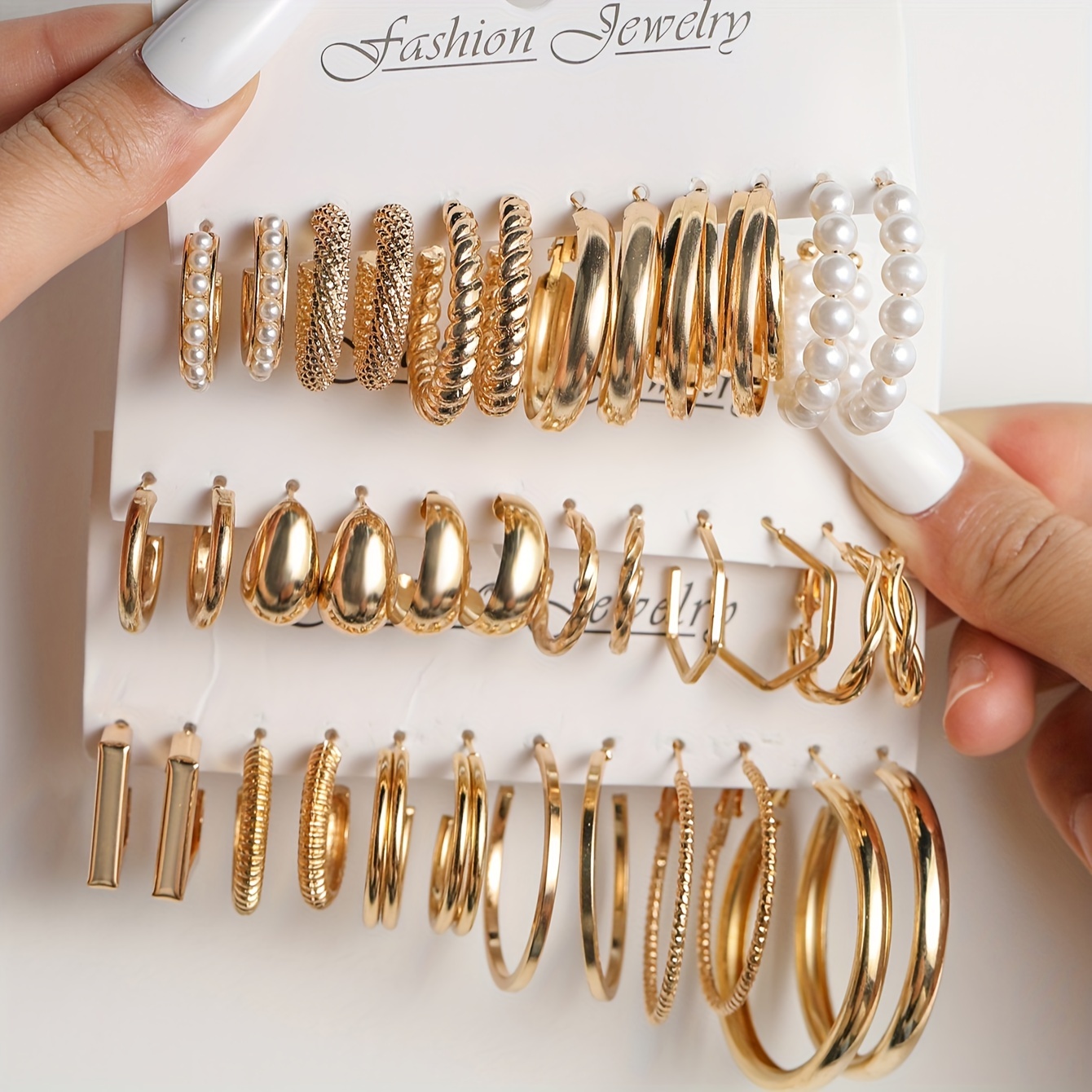 

18 Pairs/ Set Golden Hoop Earrings With Faux Pearl Decor Elegant Simple Style Zinc Alloy Jewelry Trendy Female Gift