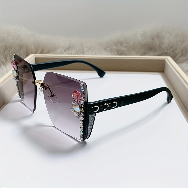 Oversized Rhinestone Sunglasses Gradient Sun Shades UV400