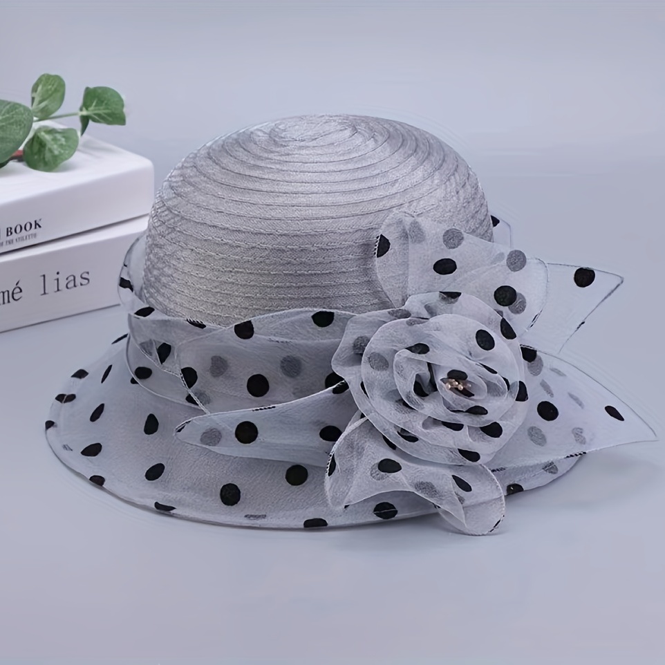 Polka Dot Mesh Flower Decor Bucket Hat
