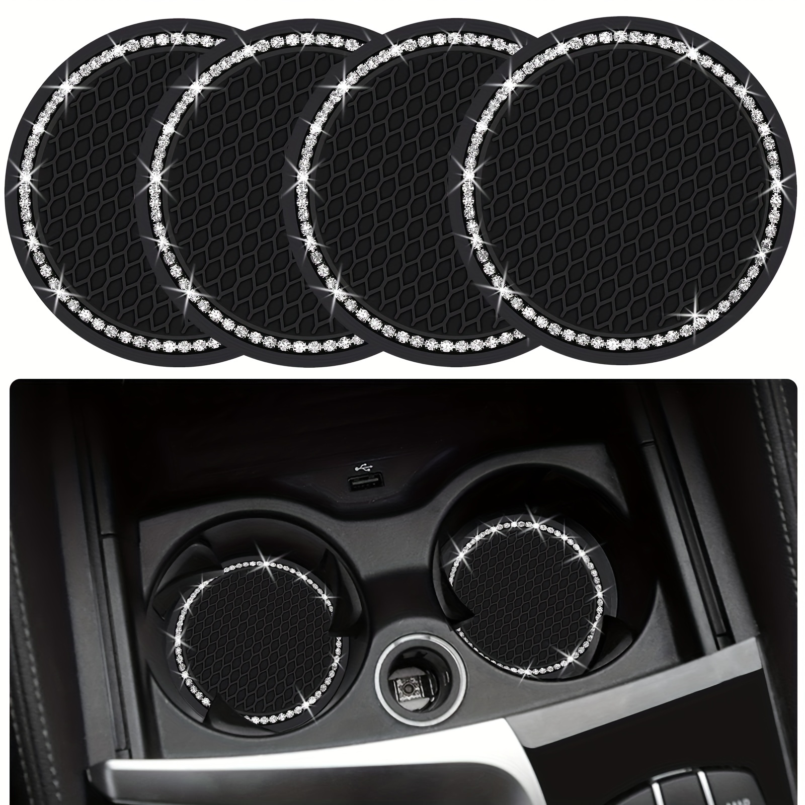 Car Cup Coaster-4PCS Non-Slip Car Drink Holder Coasters Embedded 2.75inch  car Interior Accessories for Women and Men-Blue 