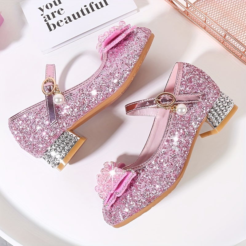 Zapatos Princesa Lazo Lentejuelas Brillantes Niñas Pequeñas - Temu