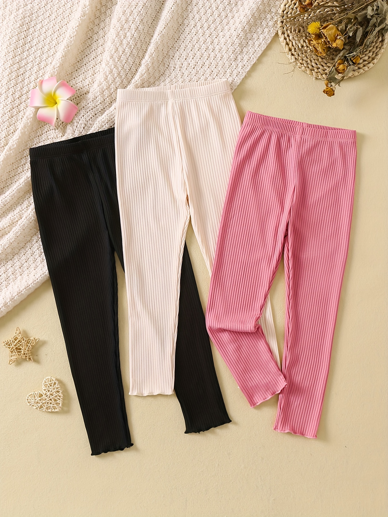 Girls Soft Stripe Leggings | Medium Pink