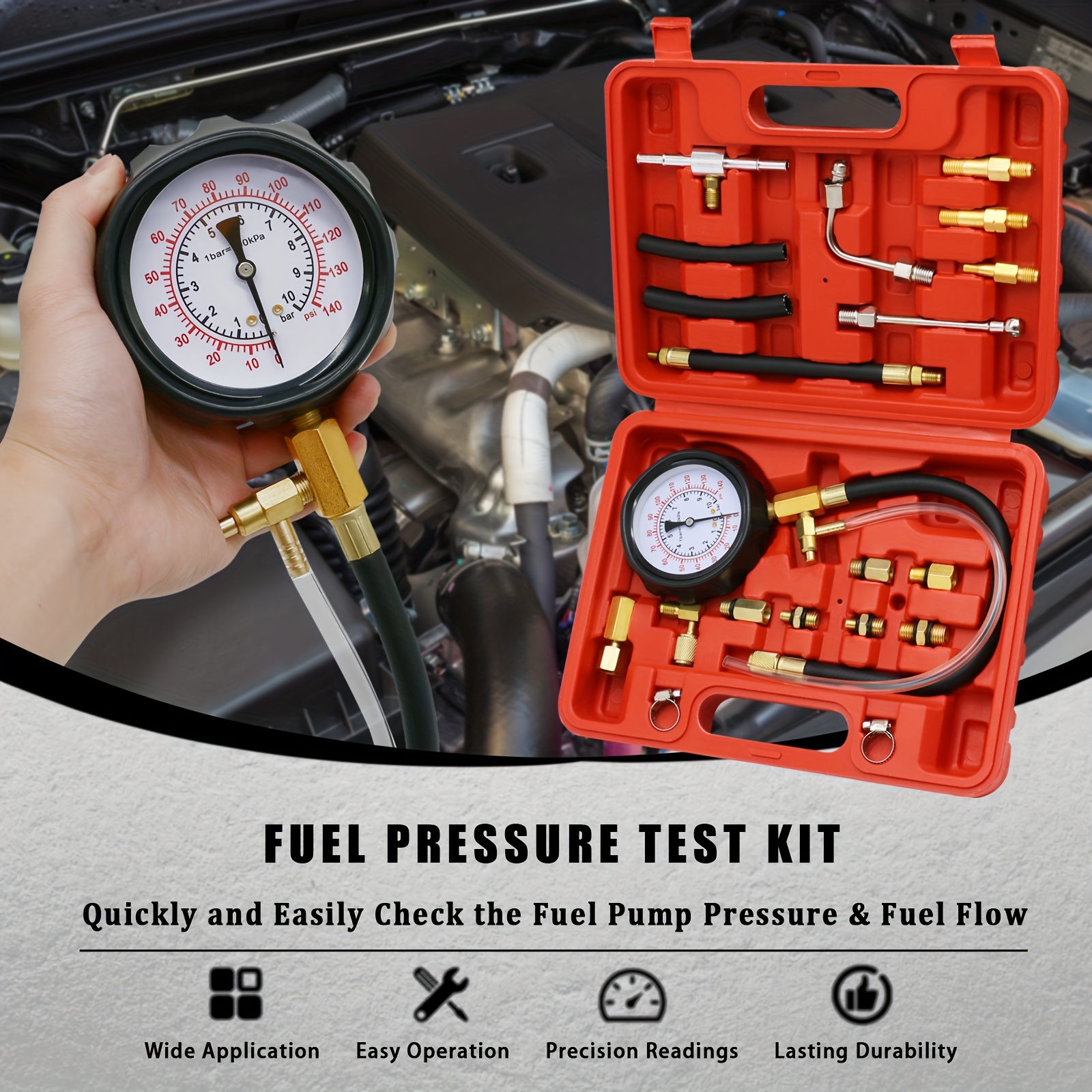 Testeur de Pression de Carburant, Set Testeur de Pression Voiture, Kit de  Test de Pression de Pompe d'injection de Carburant pour Vérifier la  Pression