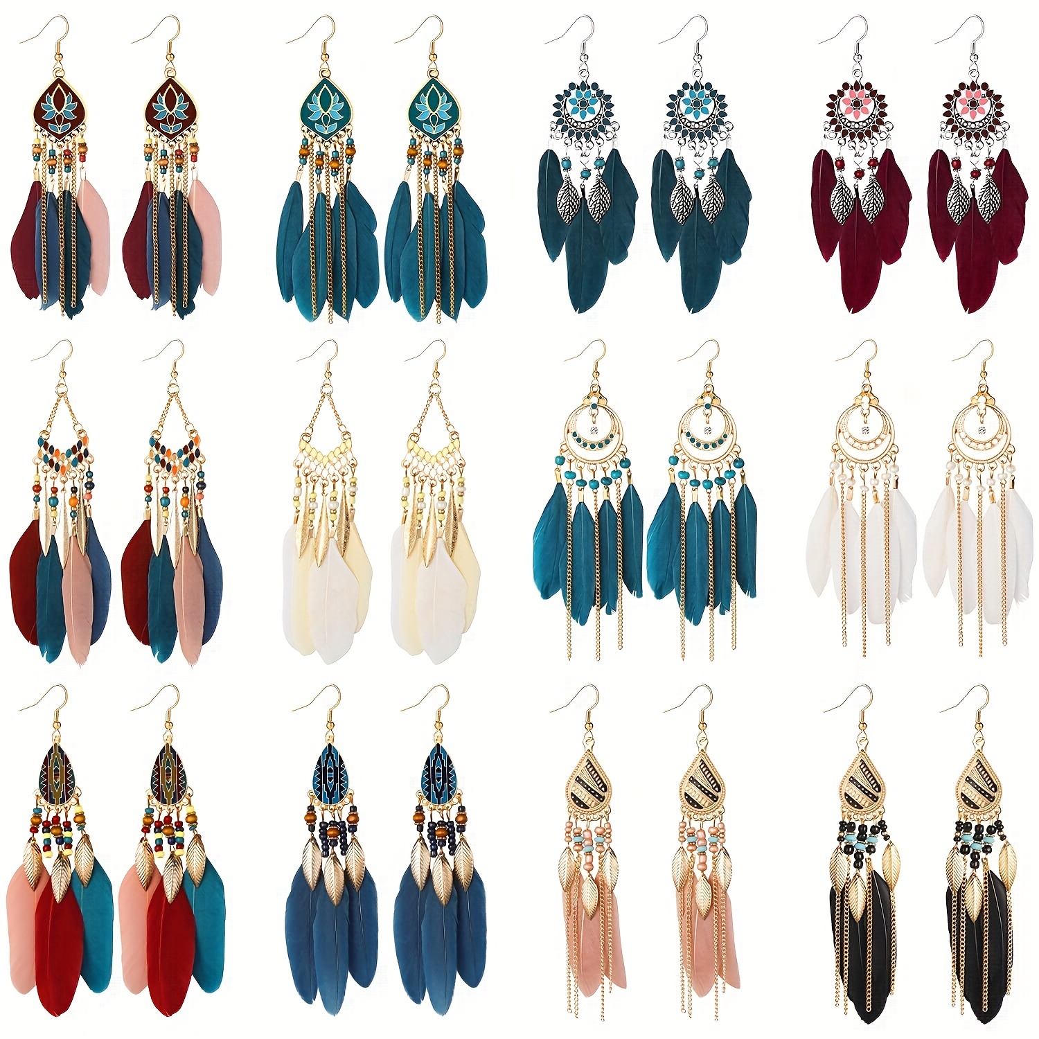 Long Bohemian Feather Earrings Vintage Jewelry Creative - Temu United Arab  Emirates